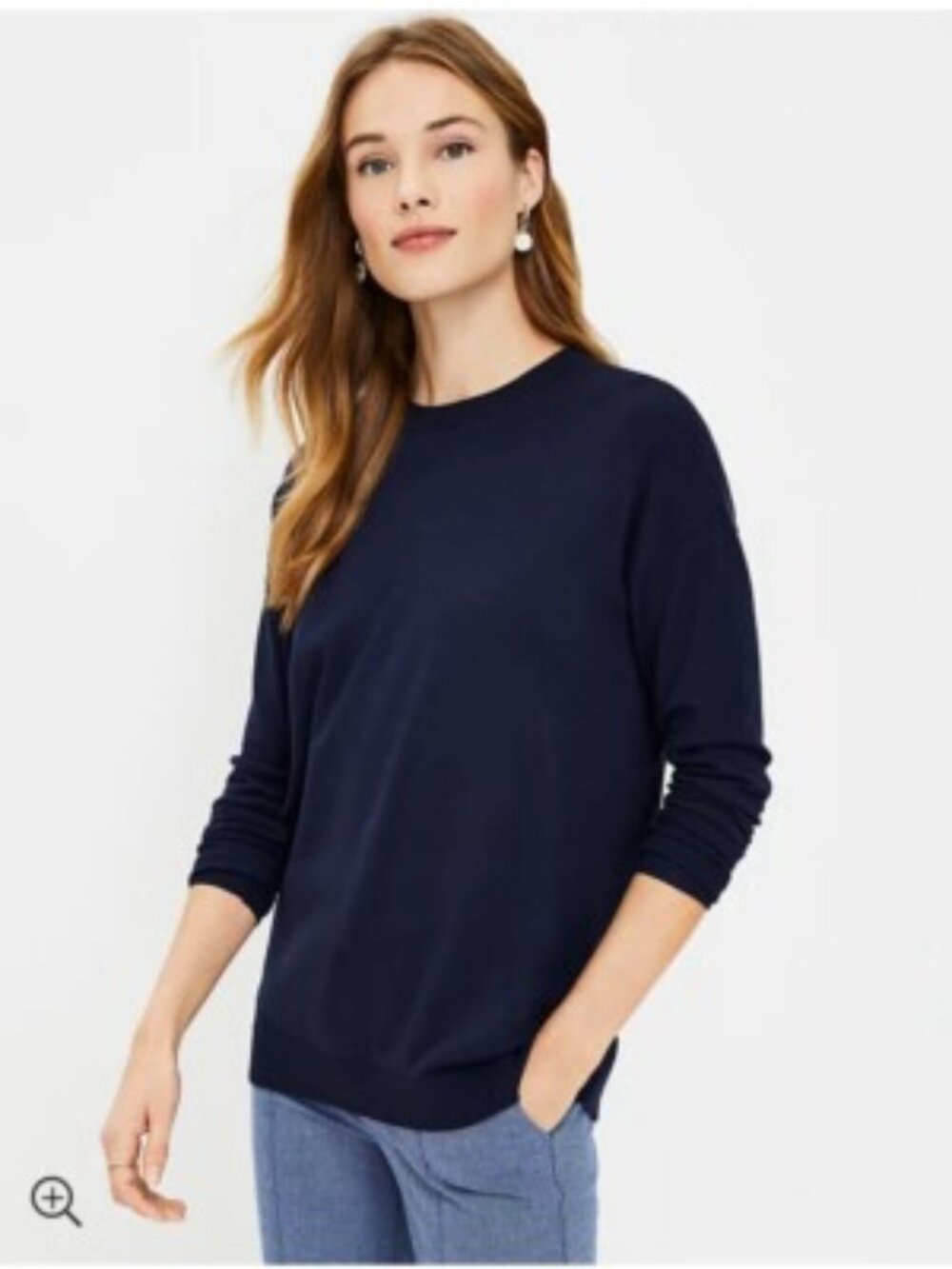 NEW Navy Blue LOFT Crew Neck Lightweight Modern Tunic Sweater Small NWT